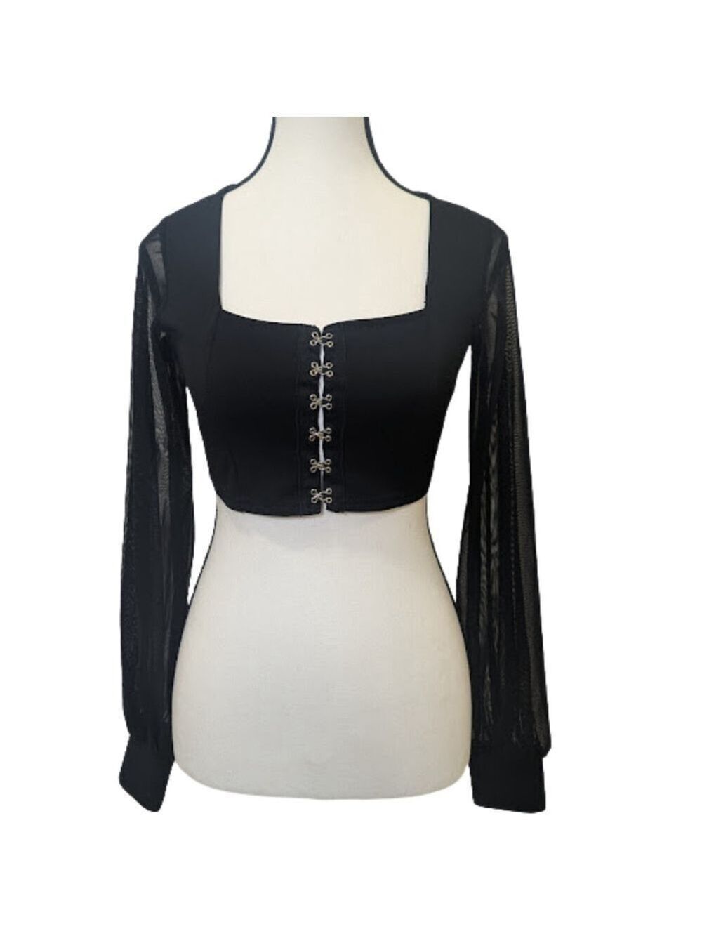 Goth Witchy Hook Front Crop Top | Sheer Sleeves Dark Romantic | Nasty Gal 4